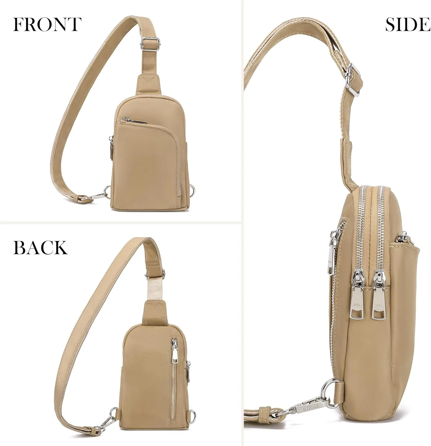INICAT RFID Blocking Nylon Crossbody Bag for Women Small Sling Bag Travel Fanny Packs Belt Bag(Khaki N)