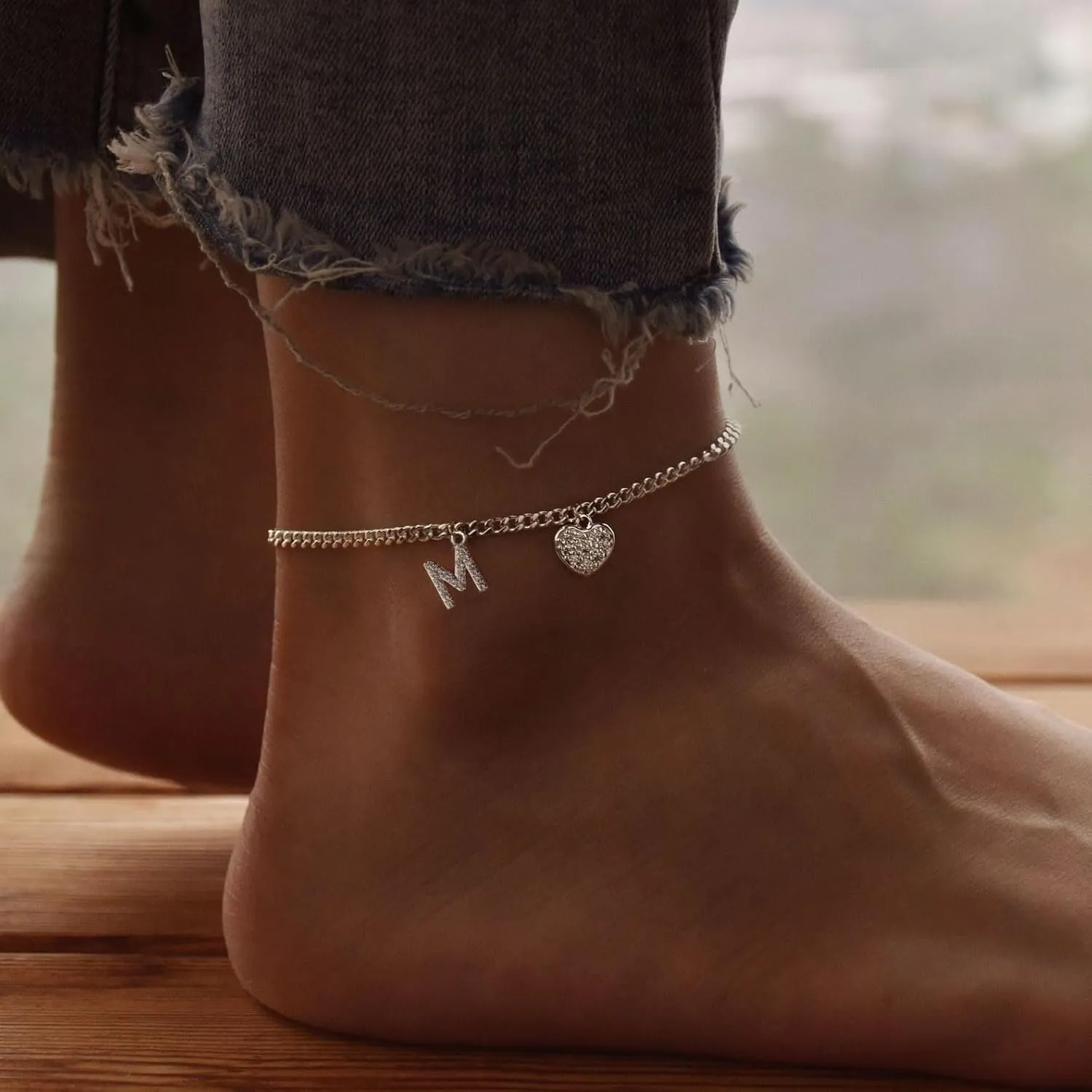 Initial Ankle Bracelets for Women Silver Plated Dainty Cuba Thin Chain Letter Name Anklets Cubic Zirconia Heart Anklets Bracelets Waterproof Minimalist Simple Anklets Fashion Summer Jewelry Anklet For Women