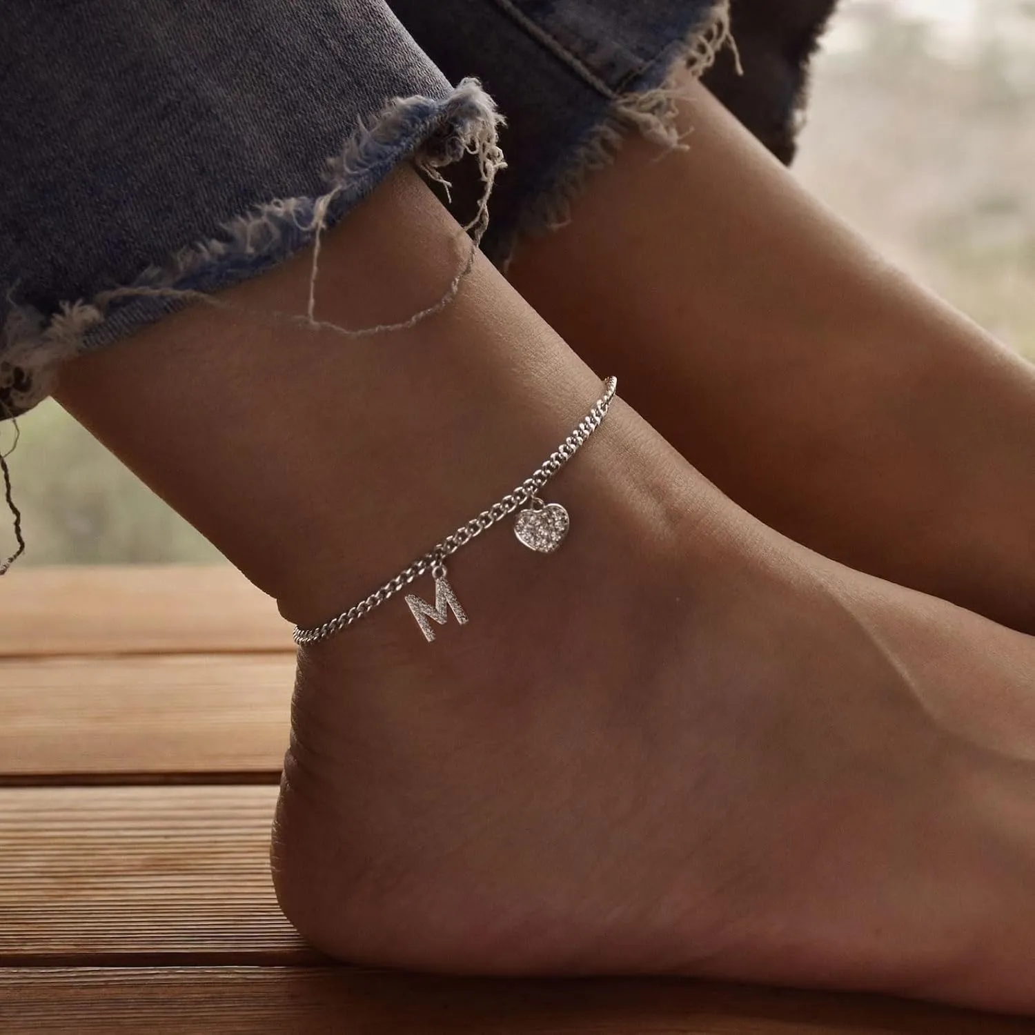 Initial Ankle Bracelets for Women Silver Plated Dainty Cuba Thin Chain Letter Name Anklets Cubic Zirconia Heart Anklets Bracelets Waterproof Minimalist Simple Anklets Fashion Summer Jewelry Anklet For Women