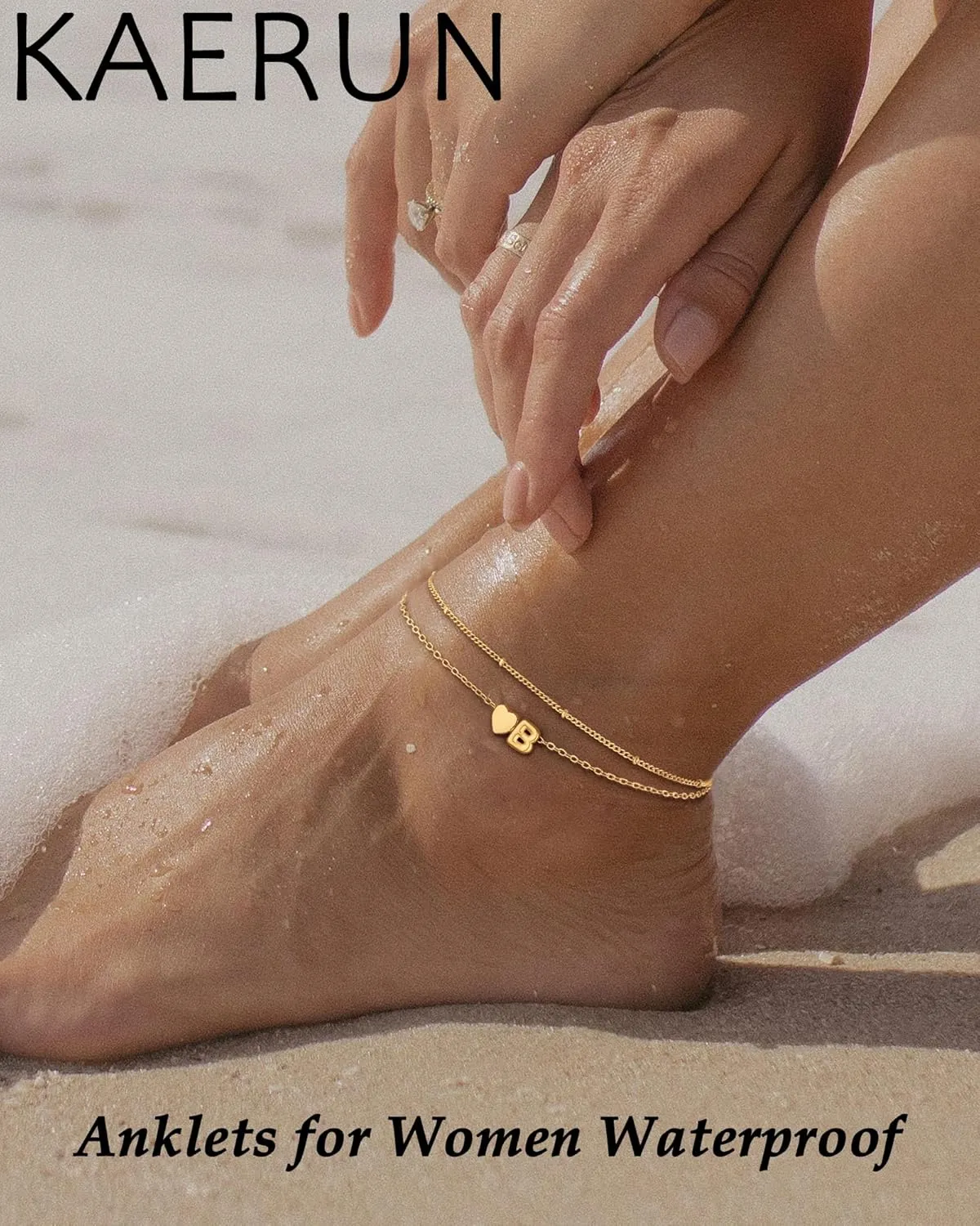 Initial Heart Gold Ankle Bracelets for Women Trendy 14K Gold Plated Dainty Layered Letter A-Z Heart Charm Anklets Set Non Tarnish Adjustable Anklet Handmade Waterproof for Summer Beach Foot Jewelry