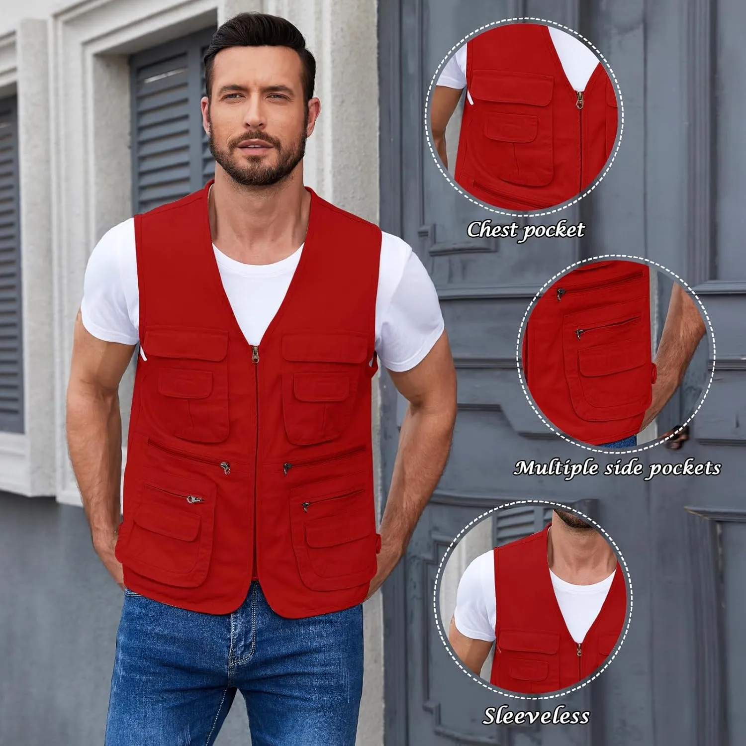 Jade Hare Men's Lightweight Fishing Safari Vest Travel Outdoor Work Sleeveless Jacket Cargo Vests Military Shooting Clothing