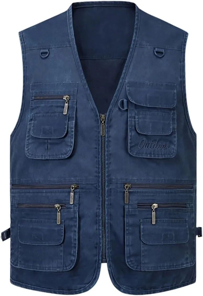 Jade Hare Men's Lightweight Fishing Safari Vest Travel Outdoor Work Sleeveless Jacket Cargo Vests Military Shooting Clothing