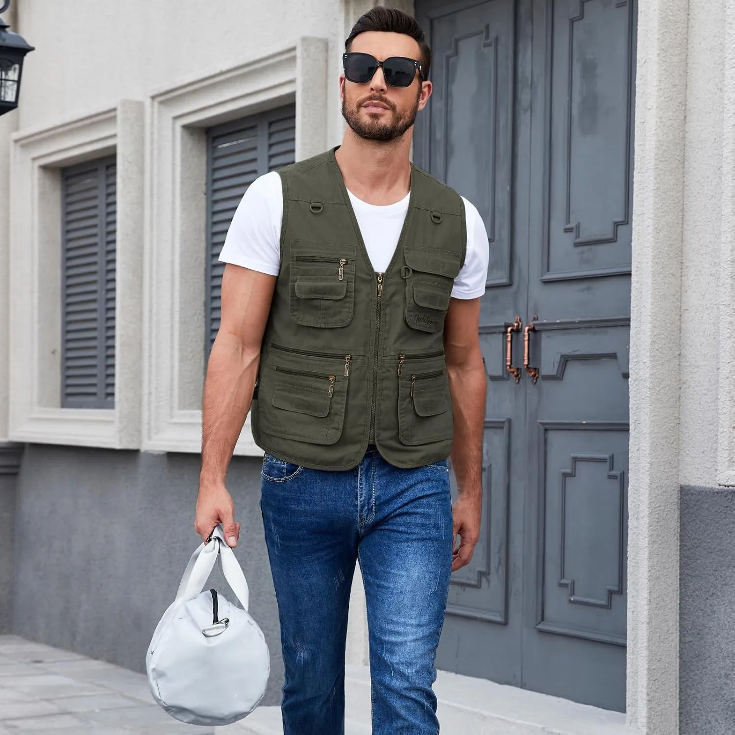 Jade Hare Men's Lightweight Fishing Safari Vest Travel Outdoor Work Sleeveless Jacket Cargo Vests Military Shooting Clothing