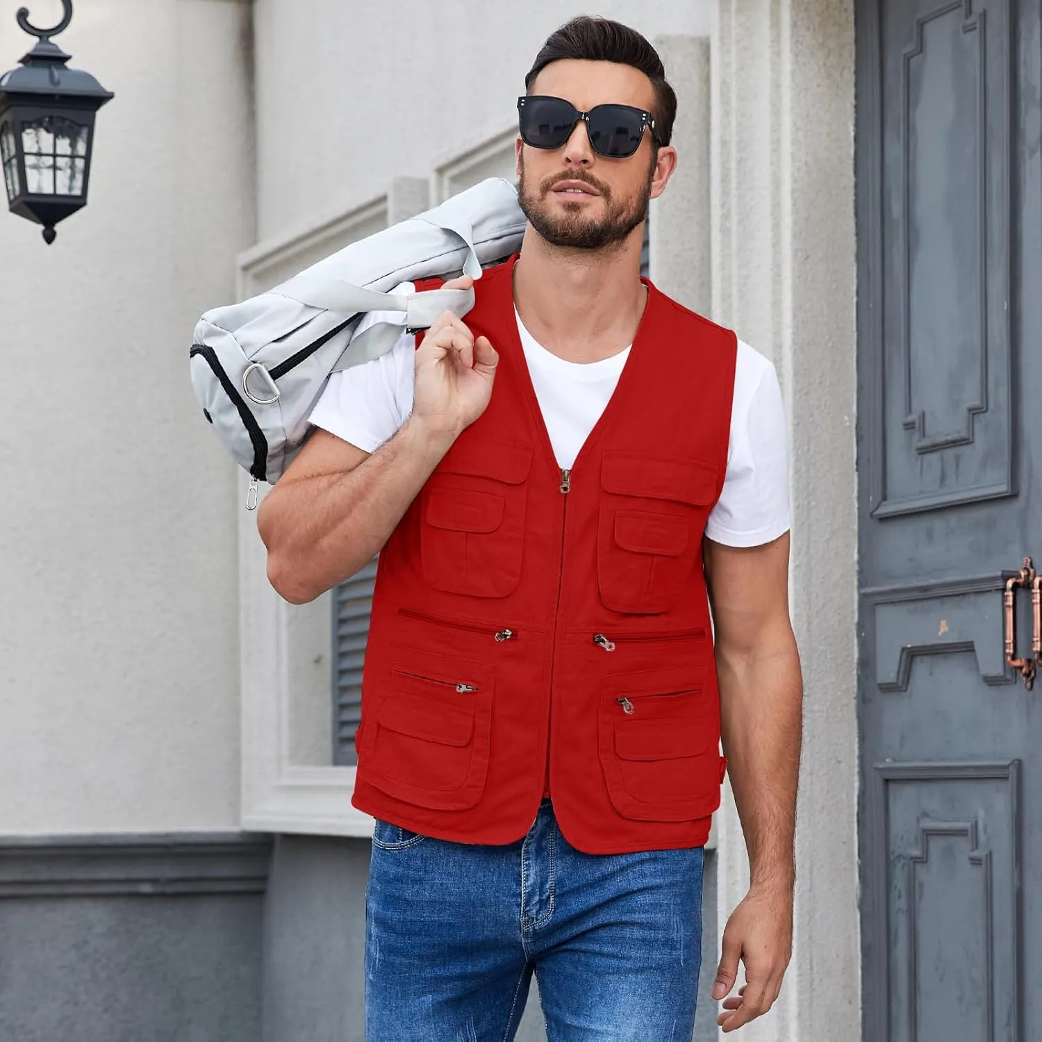 Jade Hare Men's Lightweight Fishing Safari Vest Travel Outdoor Work Sleeveless Jacket Cargo Vests Military Shooting Clothing