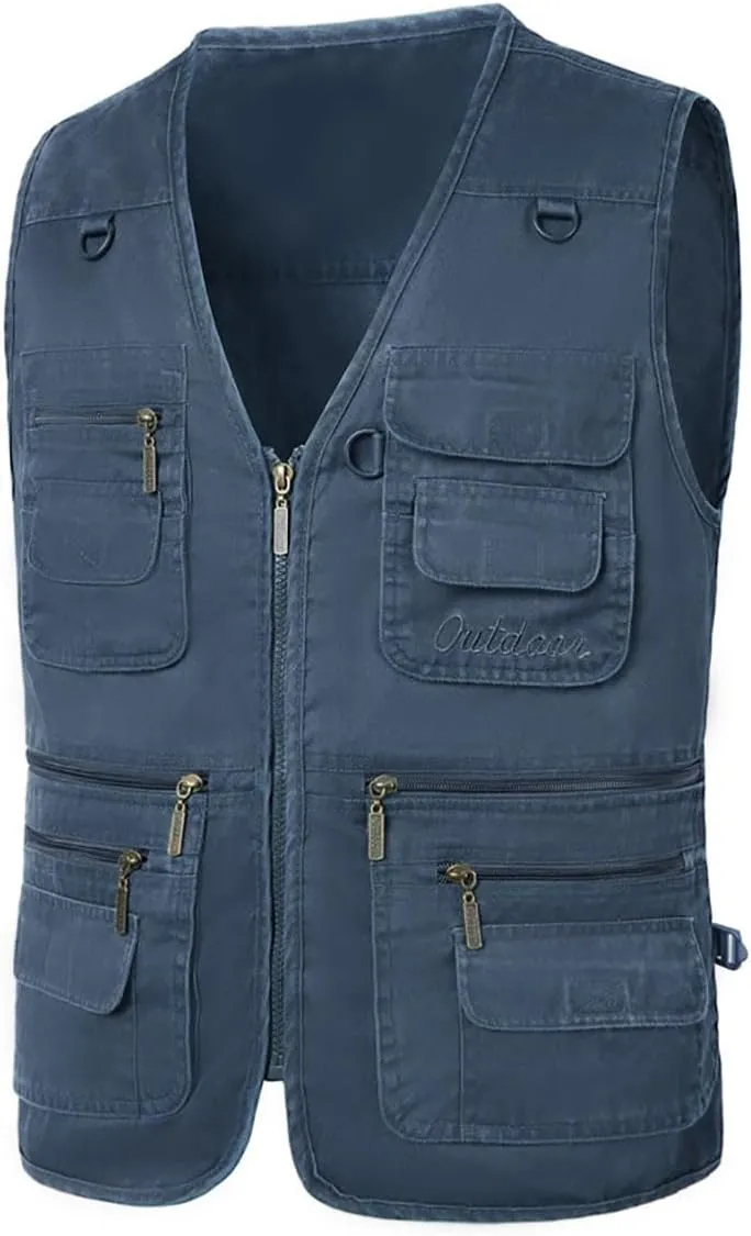 Jade Hare Men's Lightweight Fishing Safari Vest Travel Outdoor Work Sleeveless Jacket Cargo Vests Military Shooting Clothing