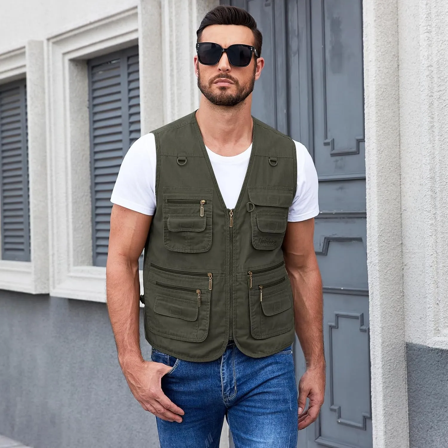Jade Hare Men's Lightweight Fishing Safari Vest Travel Outdoor Work Sleeveless Jacket Cargo Vests Military Shooting Clothing