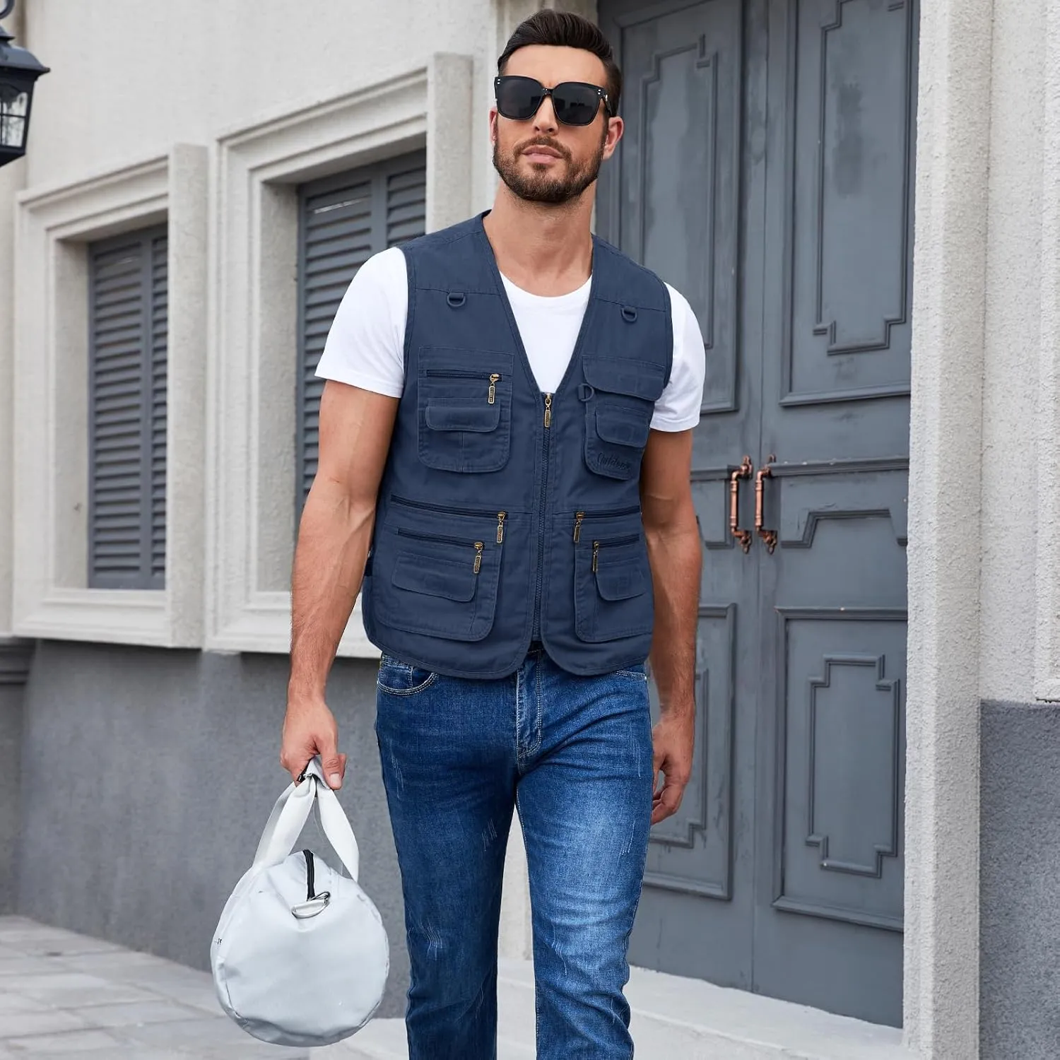 Jade Hare Men's Lightweight Fishing Safari Vest Travel Outdoor Work Sleeveless Jacket Cargo Vests Military Shooting Clothing