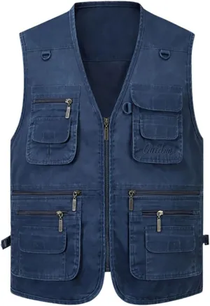 Jade Hare Men's Lightweight Fishing Safari Vest Travel Outdoor Work Sleeveless Jacket Cargo Vests Military Shooting Clothing