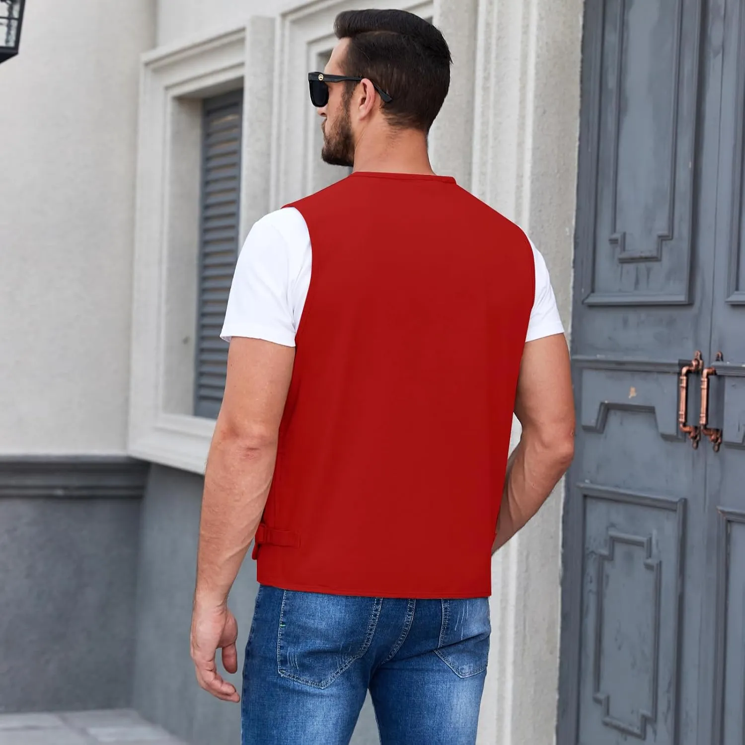 Jade Hare Men's Lightweight Fishing Safari Vest Travel Outdoor Work Sleeveless Jacket Cargo Vests Military Shooting Clothing