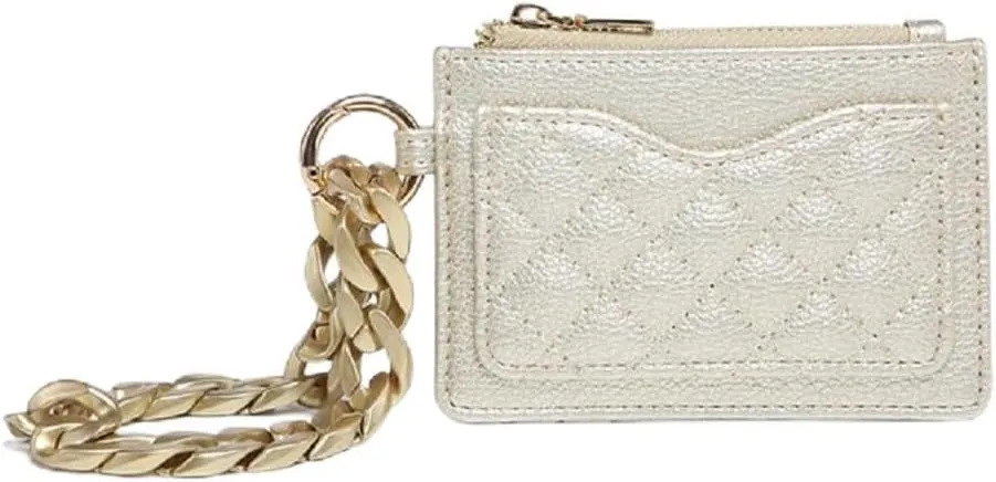 JEN & CO. Rhodes Quilted Bangle Wristlet, Gold - Vegan Leather Small Coin Purse Wallet, Women's Credit Card Holder Case