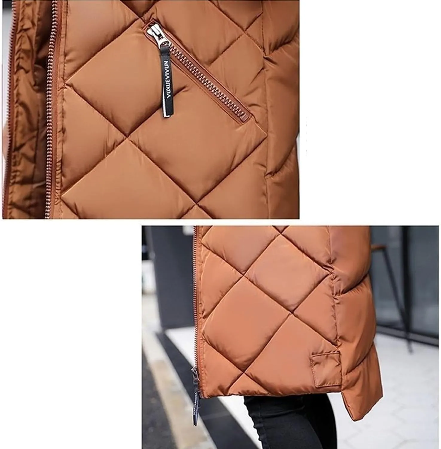 JEsilunmaMY Womens Long Down Vest Jacket Sleeveless Hoodie Full-Zip Hooded Puffer Vest Warm Cotton Padded Jacket Winter Coat
