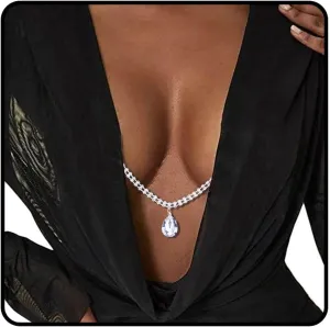 JEWEKY Rhinestone Bra Chain Sparkly Chest Chain Crystal Body Chain Bikini Party Body Jewelry for Women
