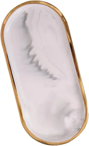 Jewelry Display Tray Earrings Necklace Storage Imitation Marble Oval Plate Ceramic Tray