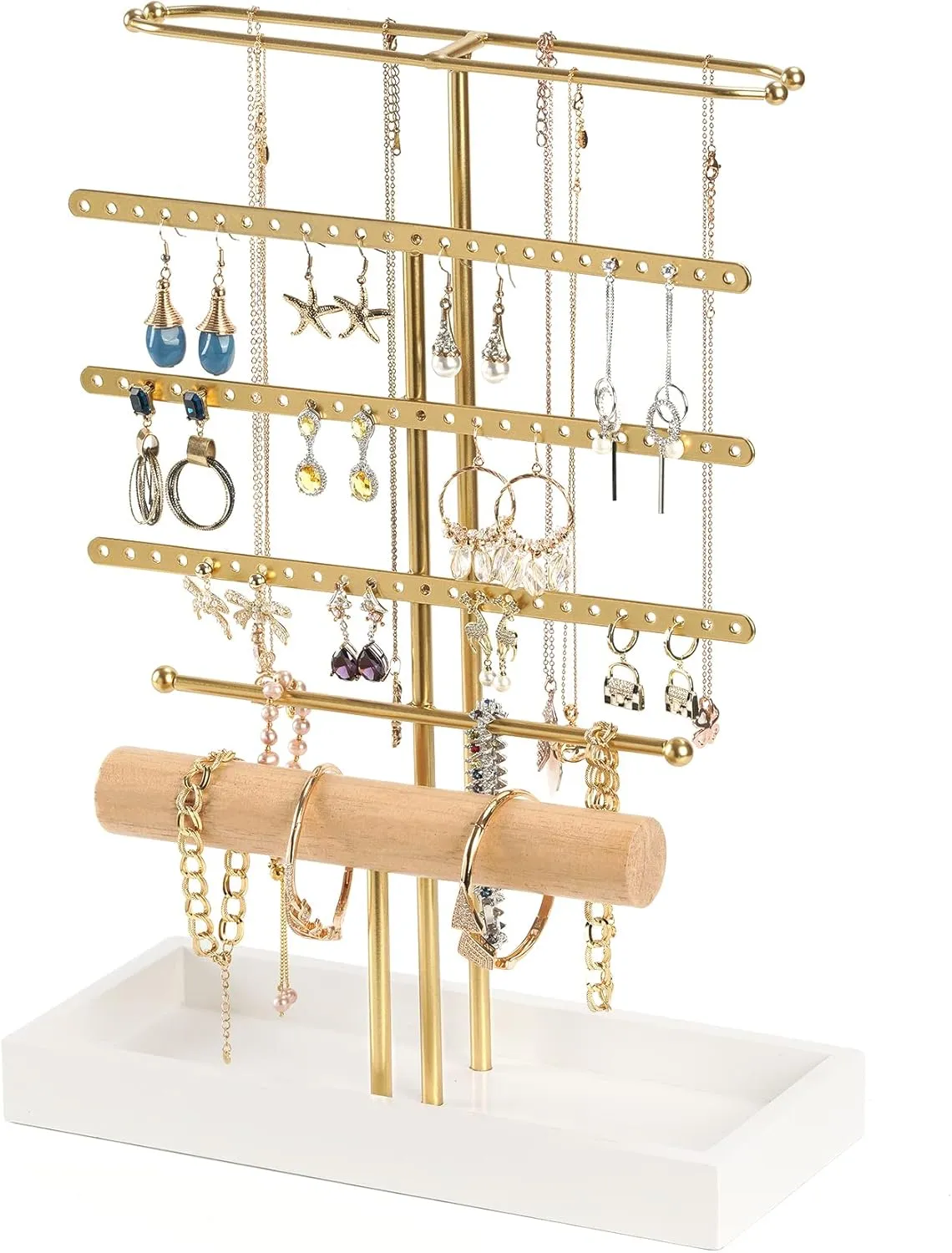 Jewelry Organizer Stand Earring Holder Earring Organizer, 6 Tier Necklace Holder Jewelry Holder Jewelry Tower Rack for Earring Necklace Bracelet Ring, Women Girl Gift, Gold