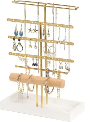 Jewelry Organizer Stand Earring Holder Earring Organizer, 6 Tier Necklace Holder Jewelry Holder Jewelry Tower Rack for Earring Necklace Bracelet Ring, Women Girl Gift, Gold