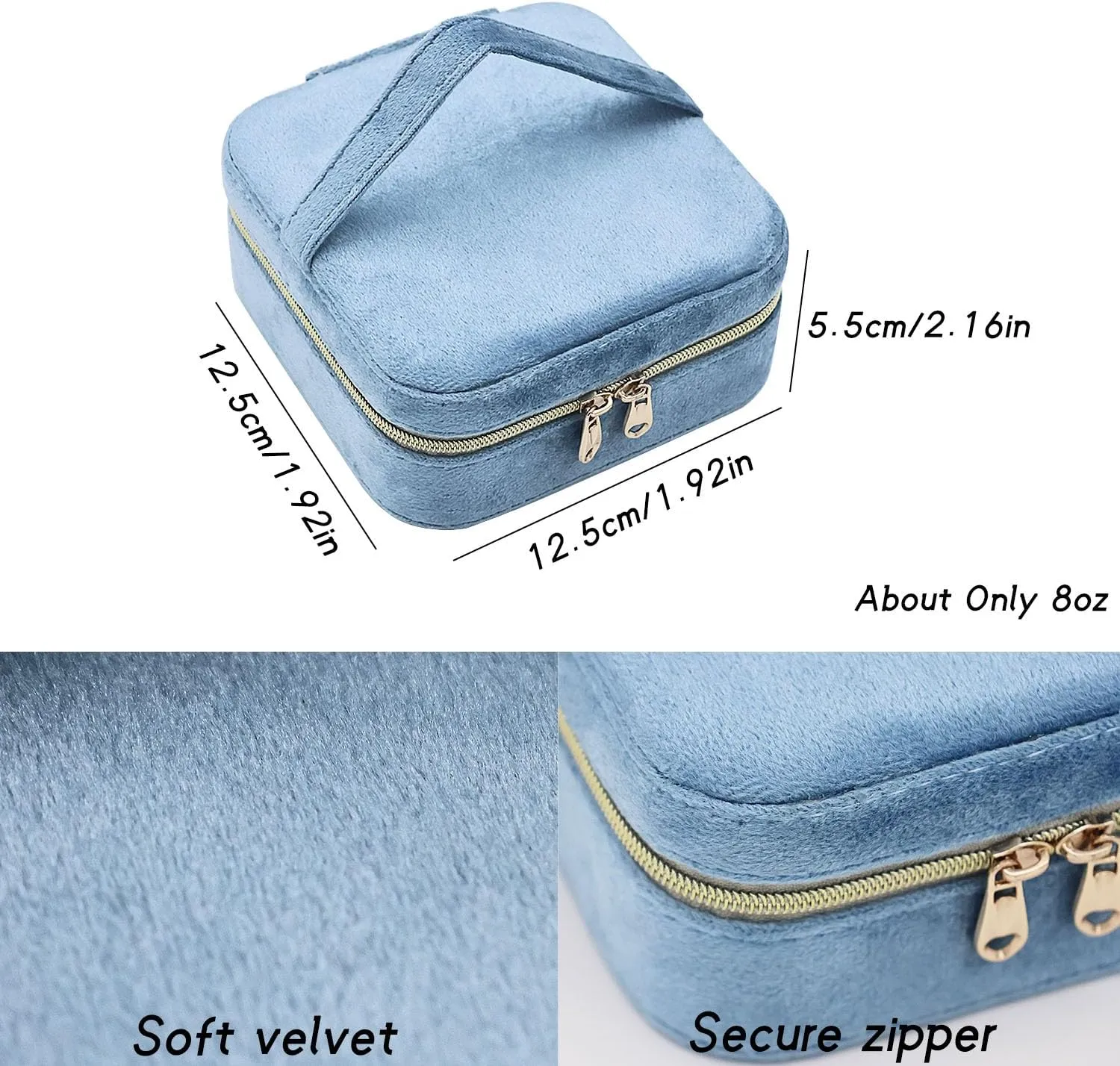 Jewelry Travel Case, Portable Jewelry Box With Mirror, Velvet Small Jewelry Travel Case for Women, Mini Jewelry Organizer for Necklace Ring Earrings (Misty Blue)