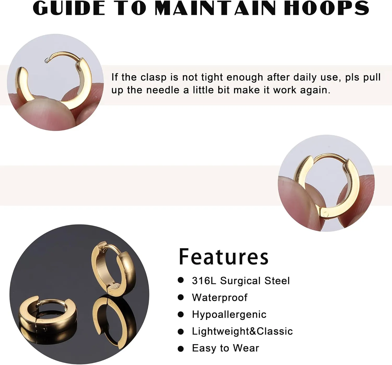 Jstyle 3Pairs Stainless Steel Mens Womens Hoop Earrings Huggie Ear Piercings Hypoallergenic 12/16/20mm