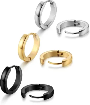 Jstyle Hypoallergenic Small Hoop Earrings for Men Women 316L Surgical Stainless Steel Gold/Silver/Black Hoop Earrings for Sensitive Ears Mens Hoop Huggie Earrings Ear Piercing Jewelry Set 12/16/20mm