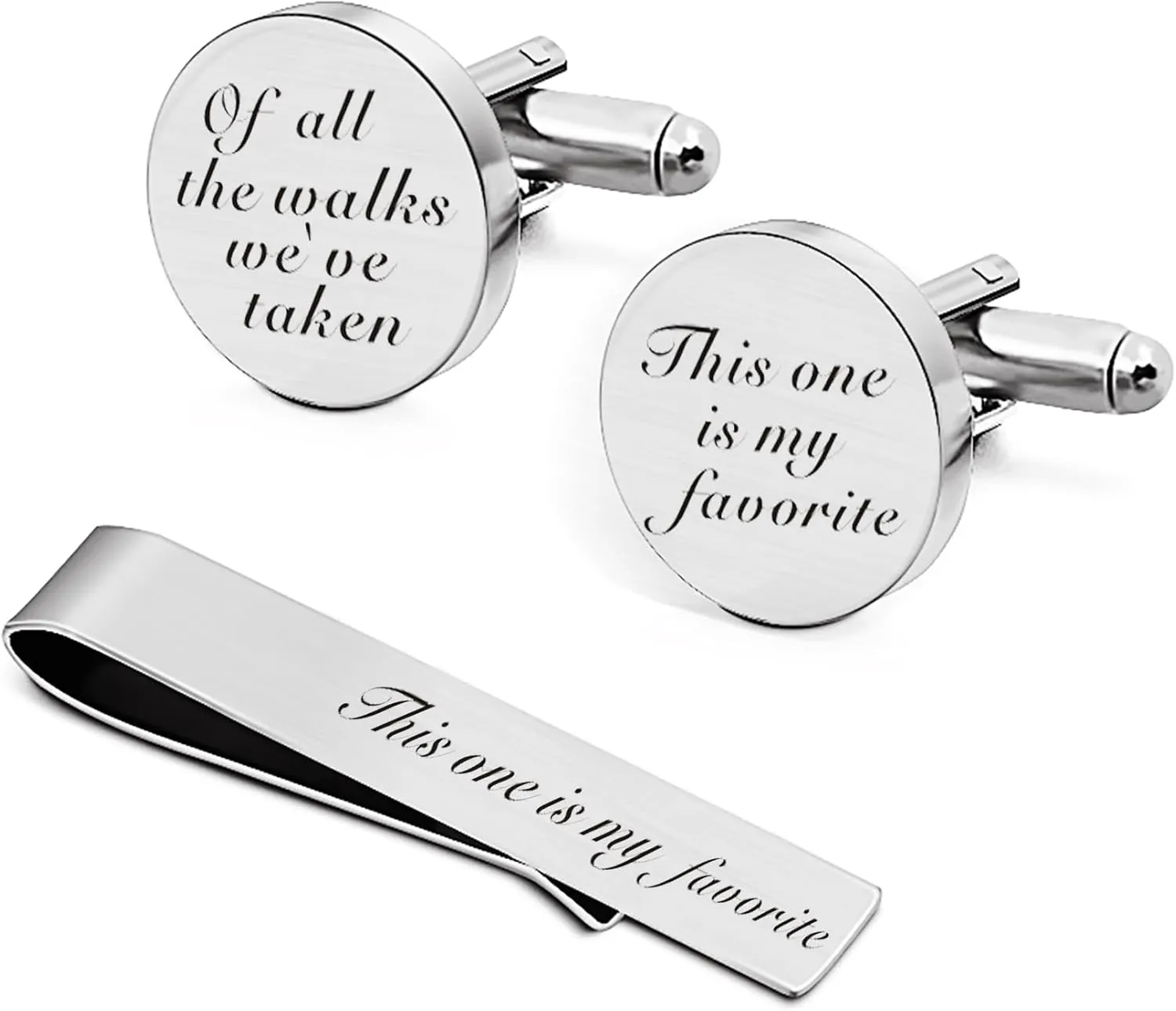 JUOOE Cufflinks for Men Tie Clip Set Cuff Links Personalized CuffLinks Gift for Groom Husband Father Boyfriend Stainless Steel Cufflinks Shirt Business Wedding Gifts