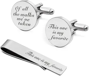 JUOOE Cufflinks for Men Tie Clip Set Cuff Links Personalized CuffLinks Gift for Groom Husband Father Boyfriend Stainless Steel Cufflinks Shirt Business Wedding Gifts