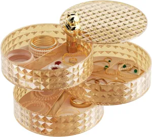 Jywantful Jewelry Box Large, 360 Rotating Jewelry Organizer for Women Girls, Stackable Earring Holder Organizers and Storage, Jewelry Display Tray Case with Lid for Rings, Bracelets, Necklaces (Brown)