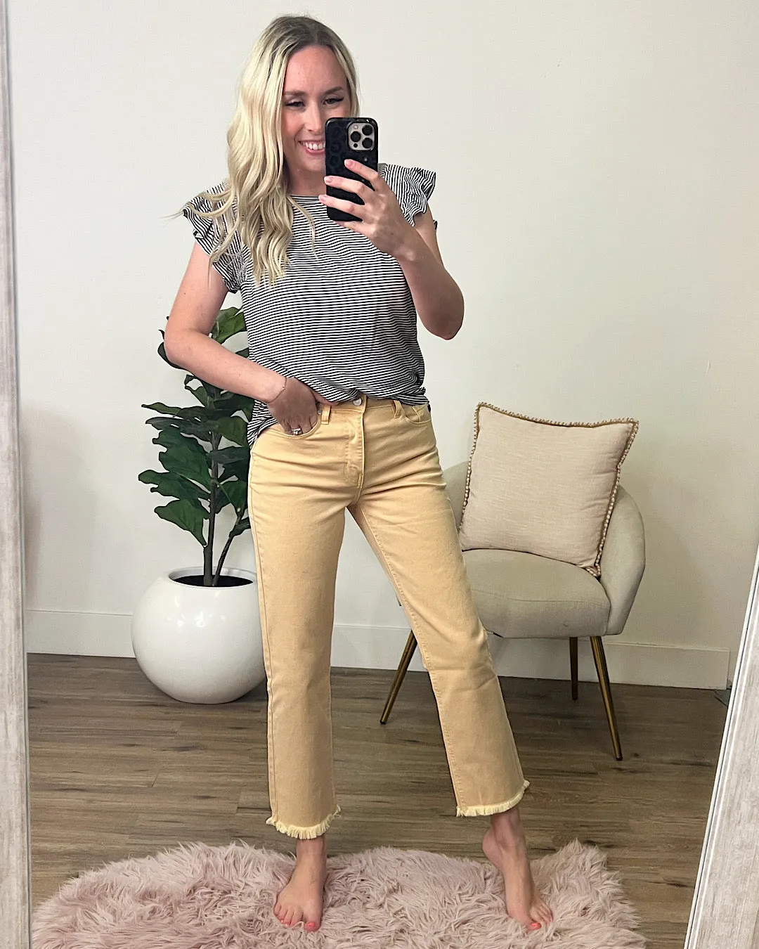 KanCan You Should Be Non Distressed Straight Jeans - Light Peach