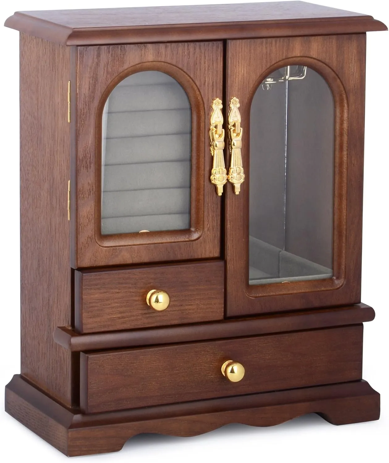 Kendal Wooden Jewelry Box for Women, Solid Jewelry Holder Organizer, Mothers Day Gifts, Wood Jewelry Case with Mirror for Necklaces, Earring, Rings (2 Side Door, Brown)