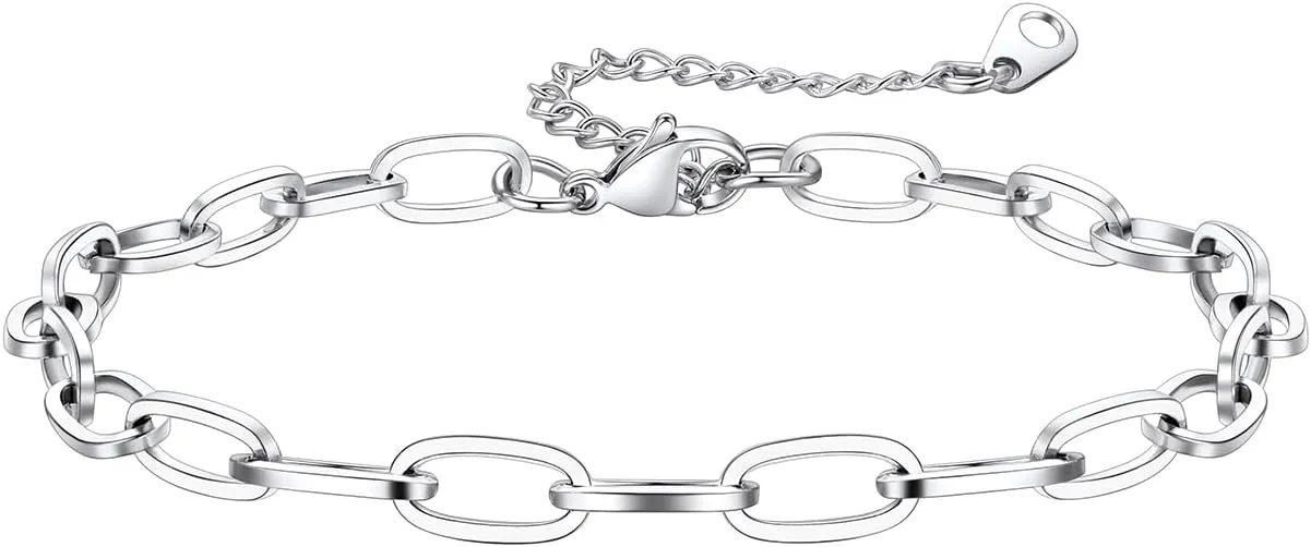 KeyStyle Ankle Bracelets Set for Women, 14k Gold Plated Paperclip Anklets Stainless Steel Paper Clip Chain Layered Anklet Pack Summer Jewelry(2PCS, 3PCS)