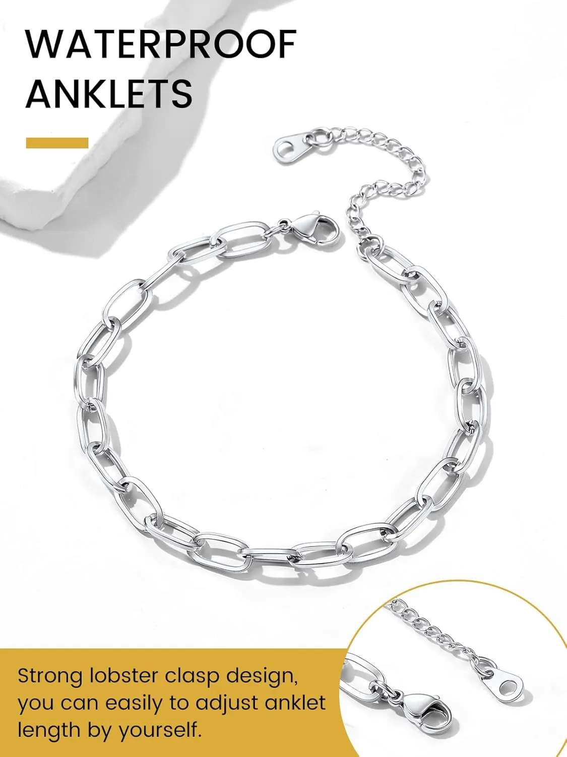 KeyStyle Ankle Bracelets Set for Women, 14k Gold Plated Paperclip Anklets Stainless Steel Paper Clip Chain Layered Anklet Pack Summer Jewelry(2PCS, 3PCS)