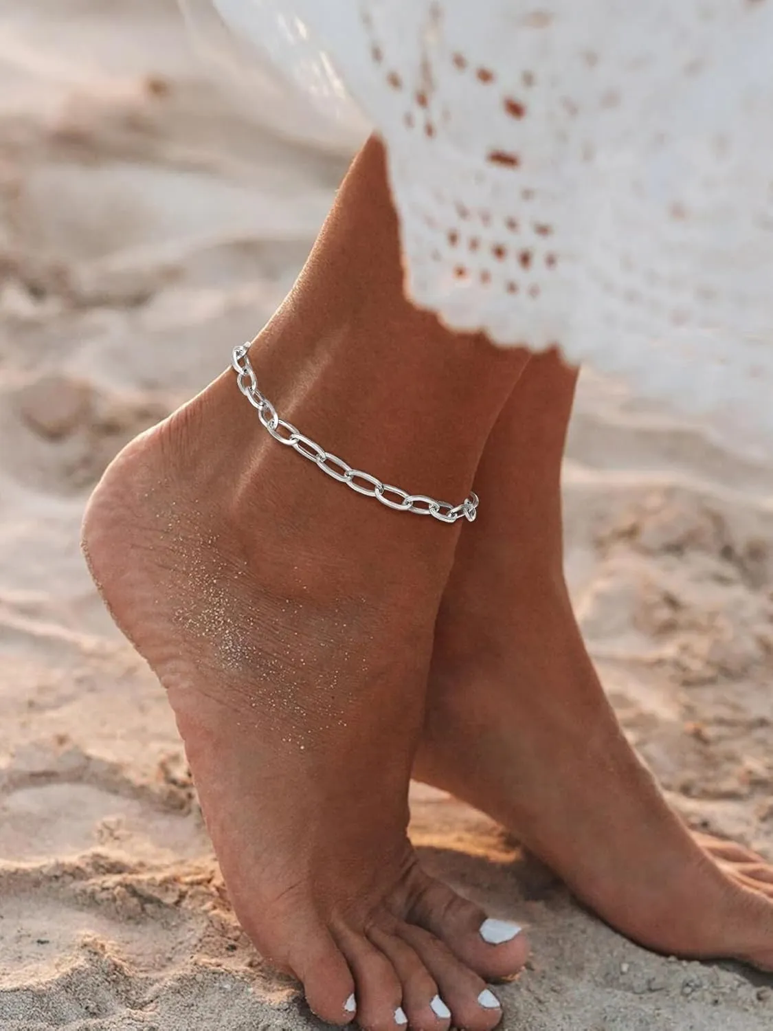 KeyStyle Ankle Bracelets Set for Women, 14k Gold Plated Paperclip Anklets Stainless Steel Paper Clip Chain Layered Anklet Pack Summer Jewelry(2PCS, 3PCS)