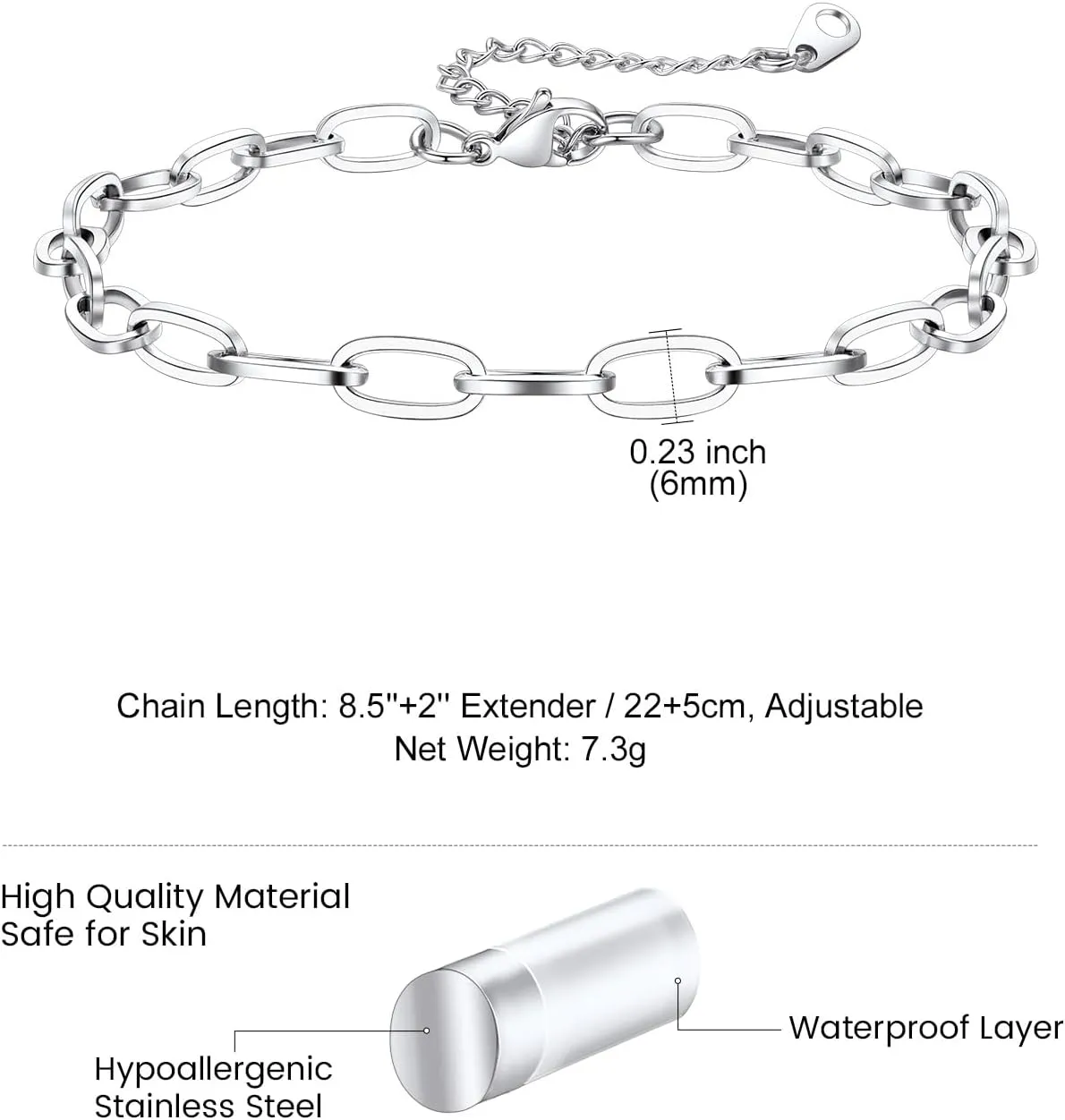 KeyStyle Ankle Bracelets Set for Women, 14k Gold Plated Paperclip Anklets Stainless Steel Paper Clip Chain Layered Anklet Pack Summer Jewelry(2PCS, 3PCS)