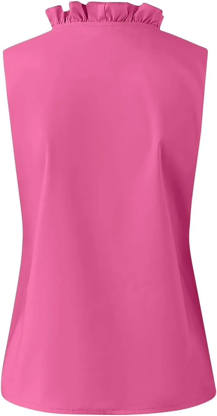 KIKX0DE Womens Sleeveless Ruffle Peplum Front Tank Tops Casual Summer V Neck Shirts
