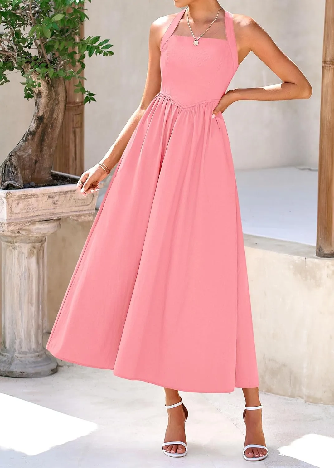 KIRUNDO Women Summer Sleeveless Halter Maxi Dress Sundress 2025 Casual Flowy Wedding Guest Cocktail Beach Vacation Dresses