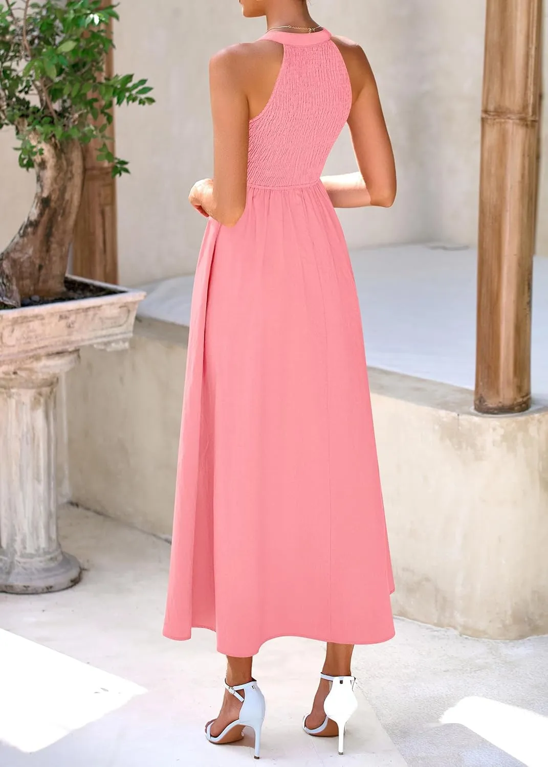 KIRUNDO Women Summer Sleeveless Halter Maxi Dress Sundress 2025 Casual Flowy Wedding Guest Cocktail Beach Vacation Dresses