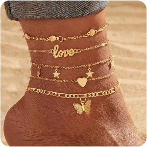 KISS WIFE Anklets for Women, Gold Anklet Bracelets for Women, Dainty Foot Jewelry Women's Ankelts Beach Gifts for Women