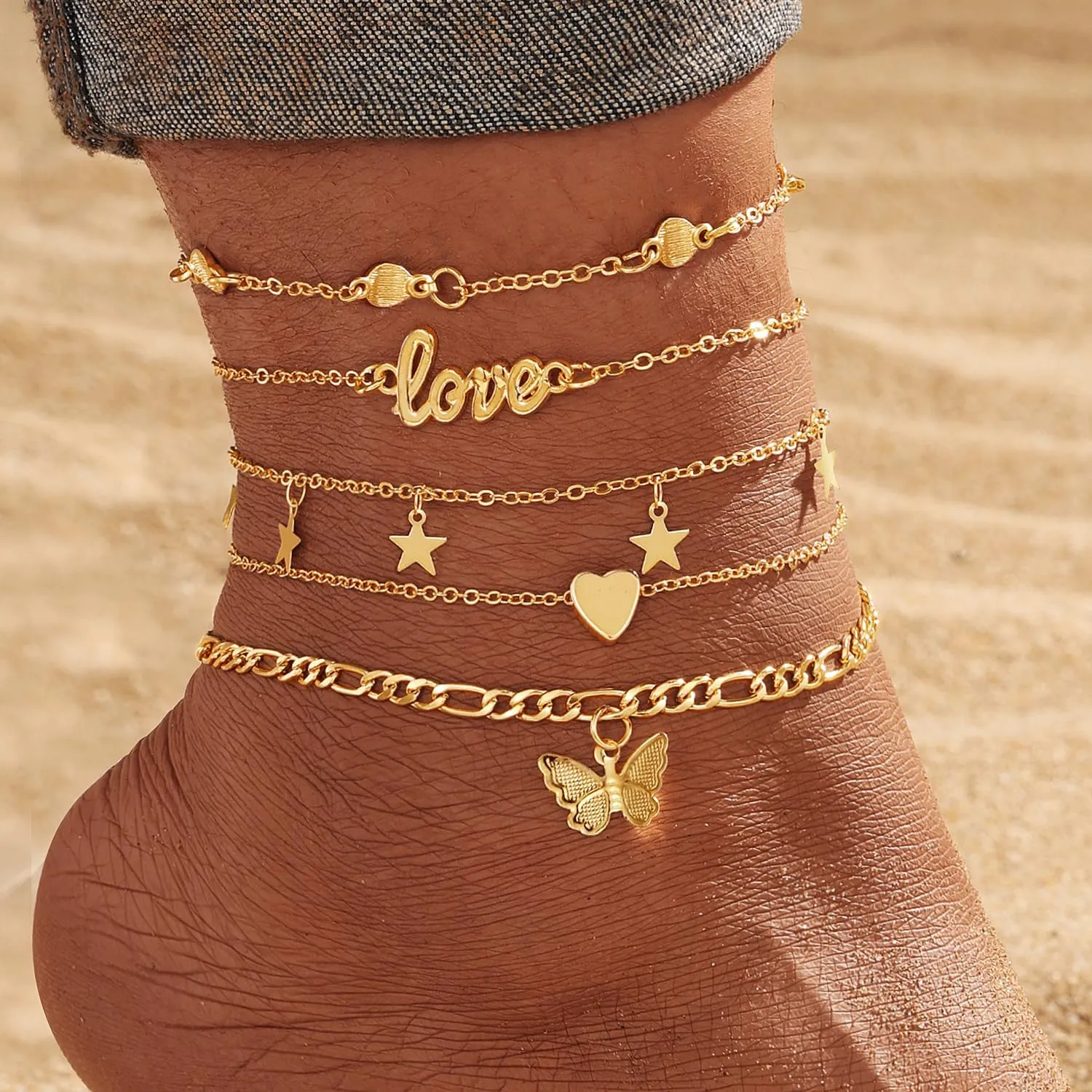 KISS WIFE Anklets for Women, Gold Anklet Bracelets for Women, Dainty Foot Jewelry Women's Ankelts Beach Gifts for Women