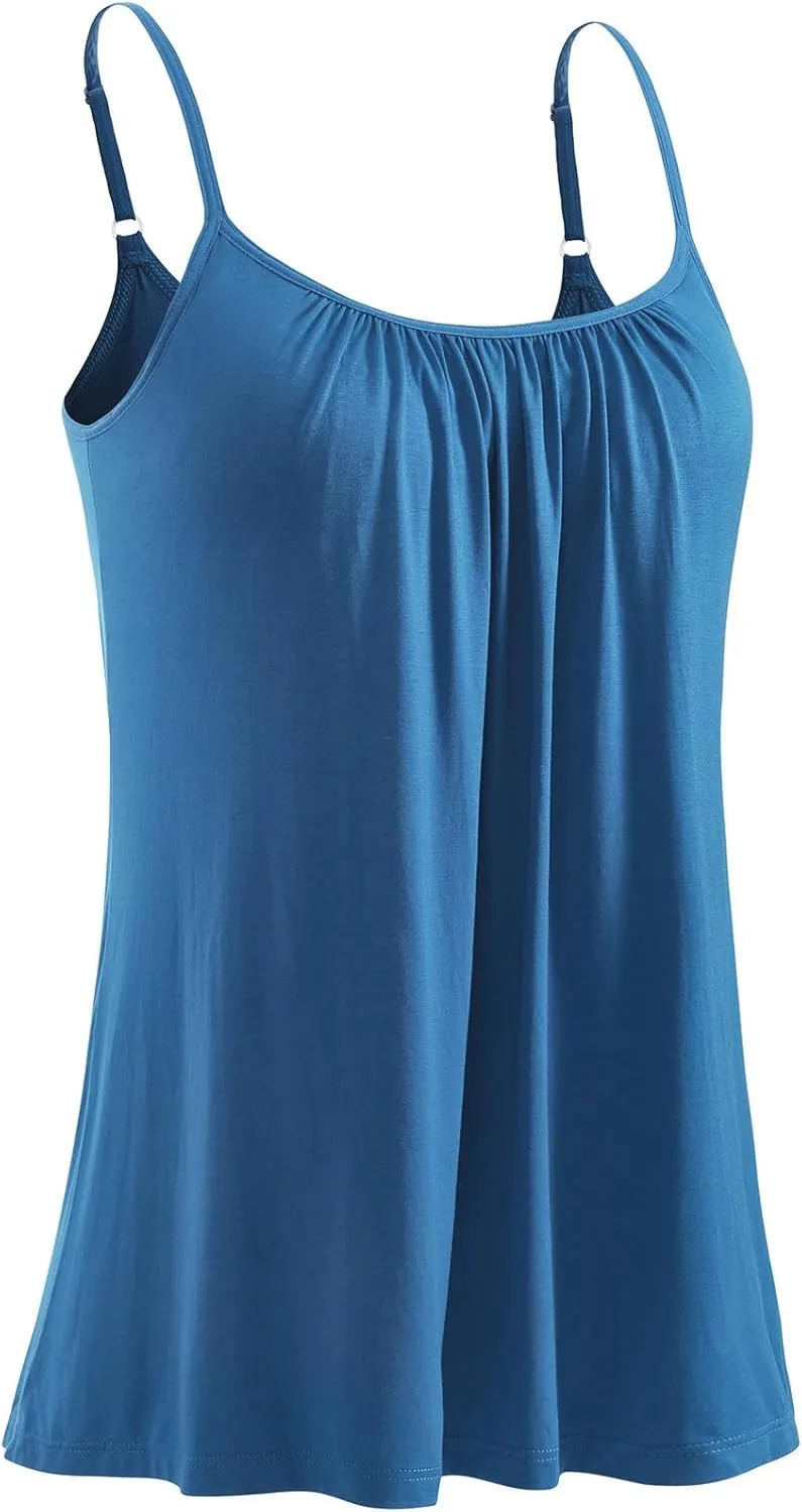 Knuffnee Women Tank Tops with Built in Bra Flowy Camisole Adjustable Spaghetti Straps Tank Top