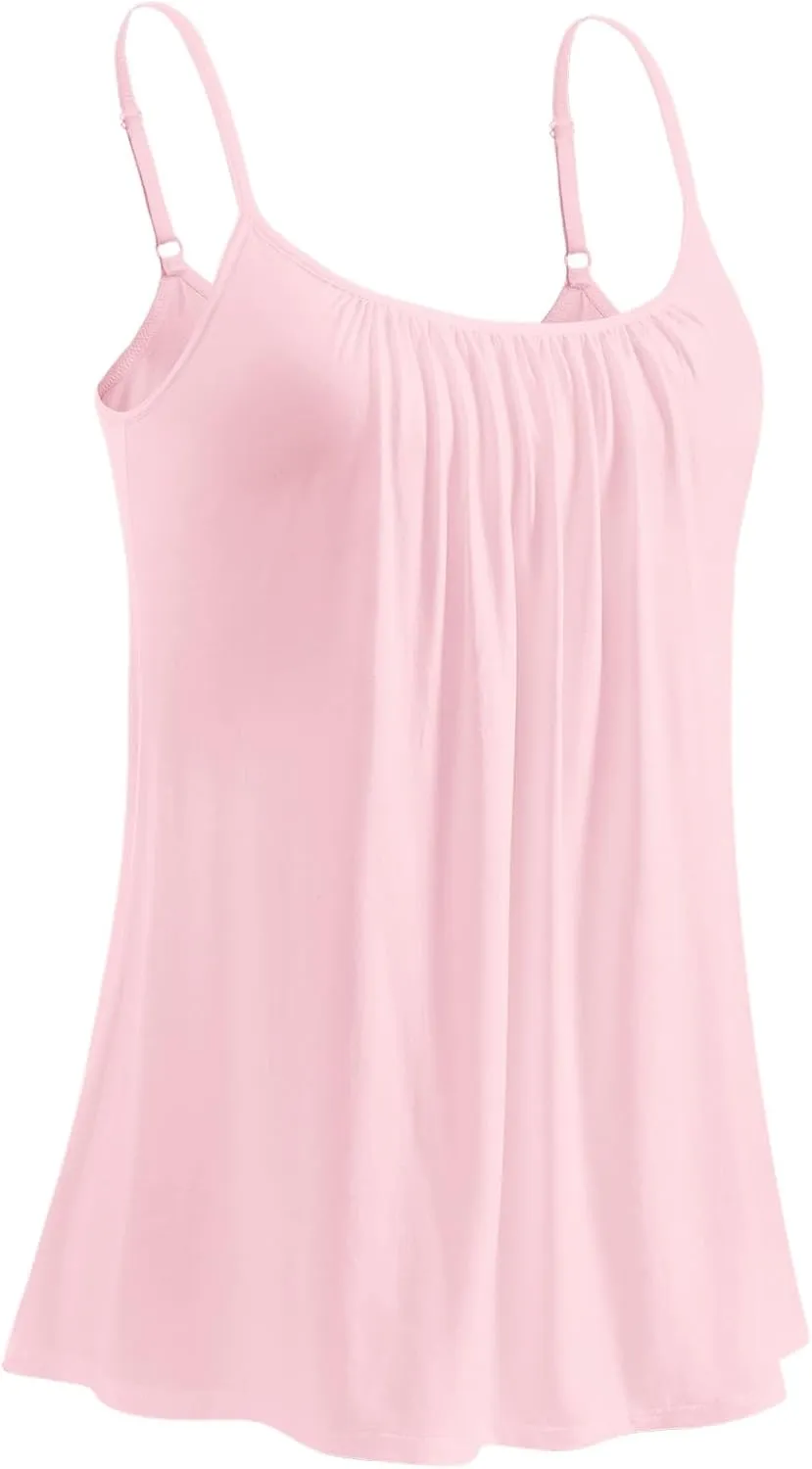Knuffnee Women Tank Tops with Built in Bra Flowy Camisole Adjustable Spaghetti Straps Tank Top