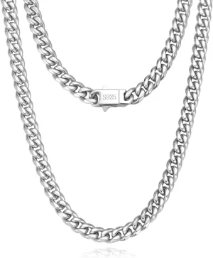 KRZ Silver Cuban Link Chain for Men 5mm Miami Chains for Men Stainless Steel Chains 925 Sterling Silver Necklace for Men and Women Jewelry