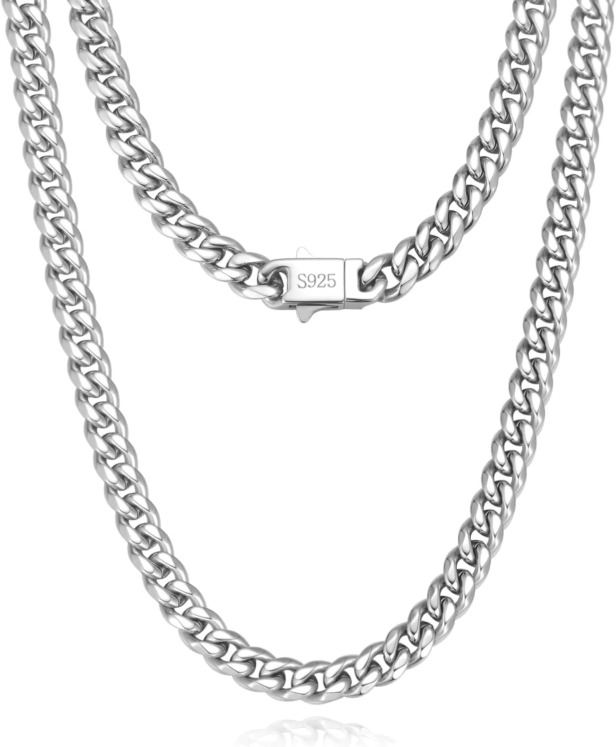 KRZ Silver Cuban Link Chain for Men 5mm Miami Chains for Men Stainless Steel Chains 925 Sterling Silver Necklace for Men and Women Jewelry