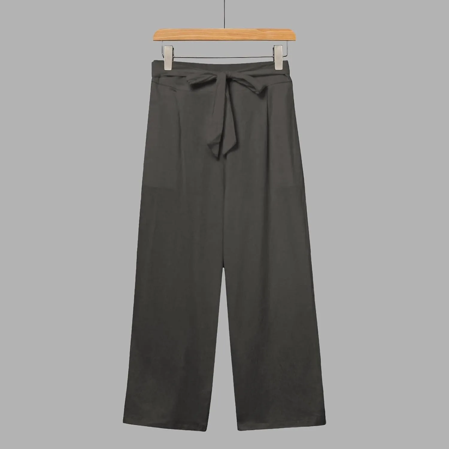 Kubbon Womens Capri Pants Cotton Linen Summer Straight Leg Pants Tie Knot High Waist Pant Cropped Trousers with Pockets