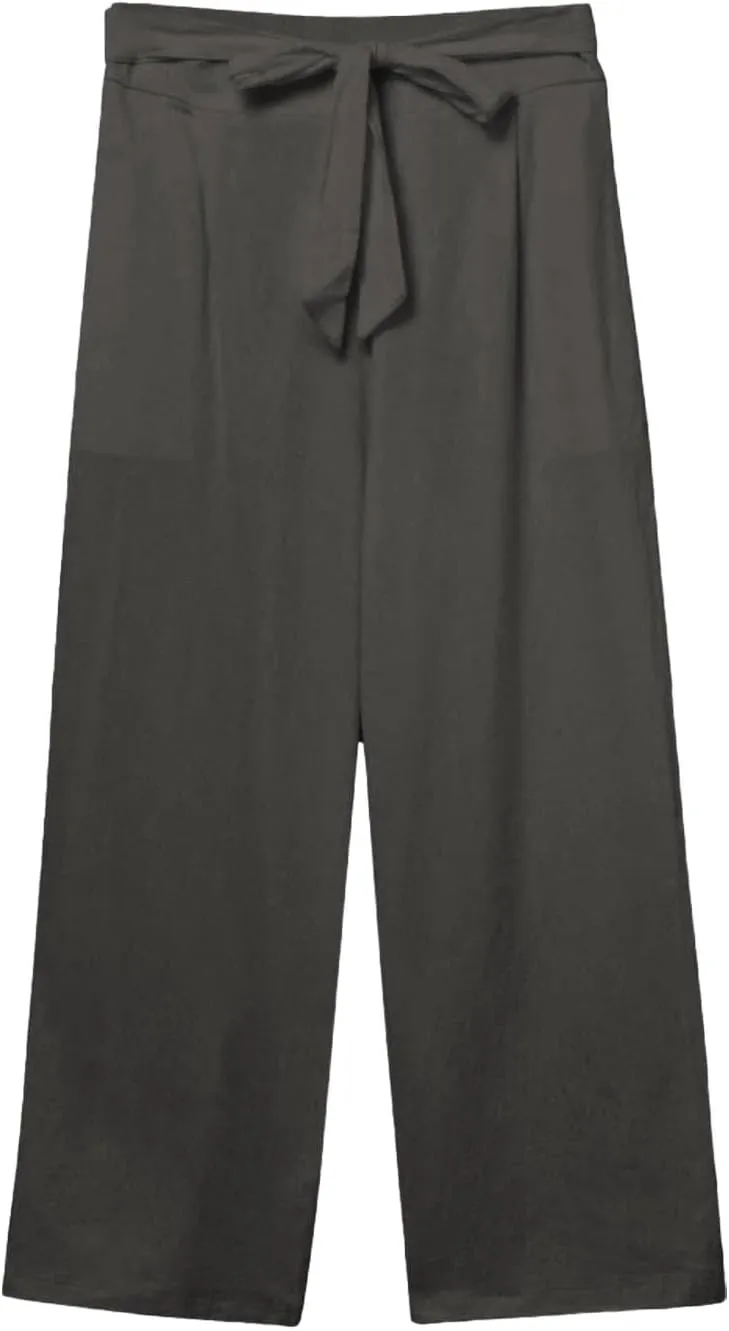 Kubbon Womens Capri Pants Cotton Linen Summer Straight Leg Pants Tie Knot High Waist Pant Cropped Trousers with Pockets