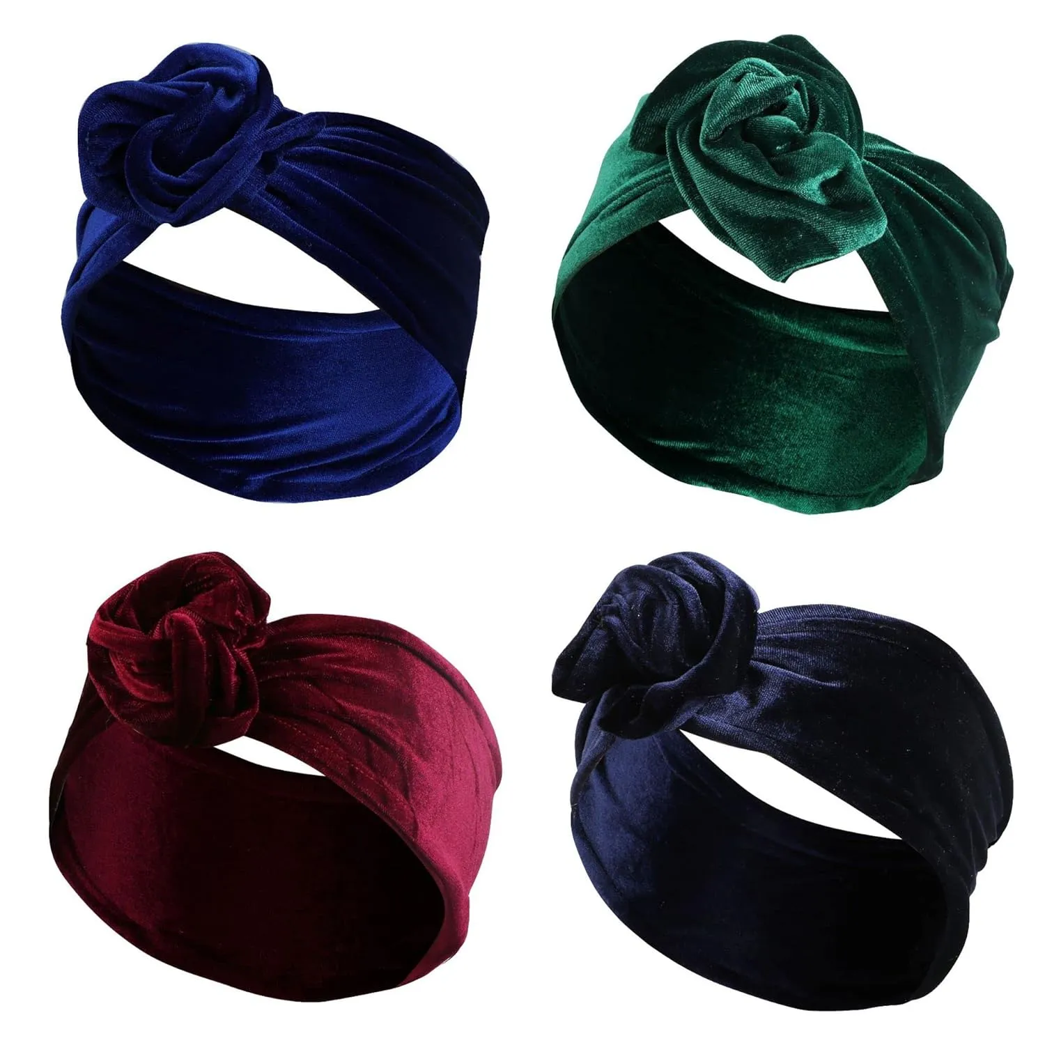 KXY 4 Pieces Twist Flower Turban Wire Headband for Women Bandana Knotted Headwrap Headwear (Green)