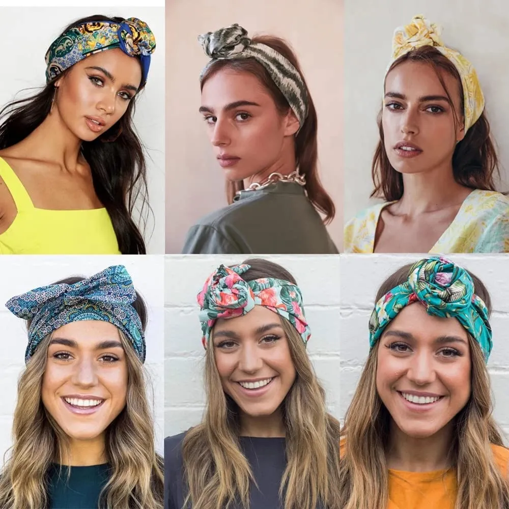 KXY 4 Pieces Twist Flower Turban Wire Headband for Women Bandana Knotted Headwrap Headwear (Green)