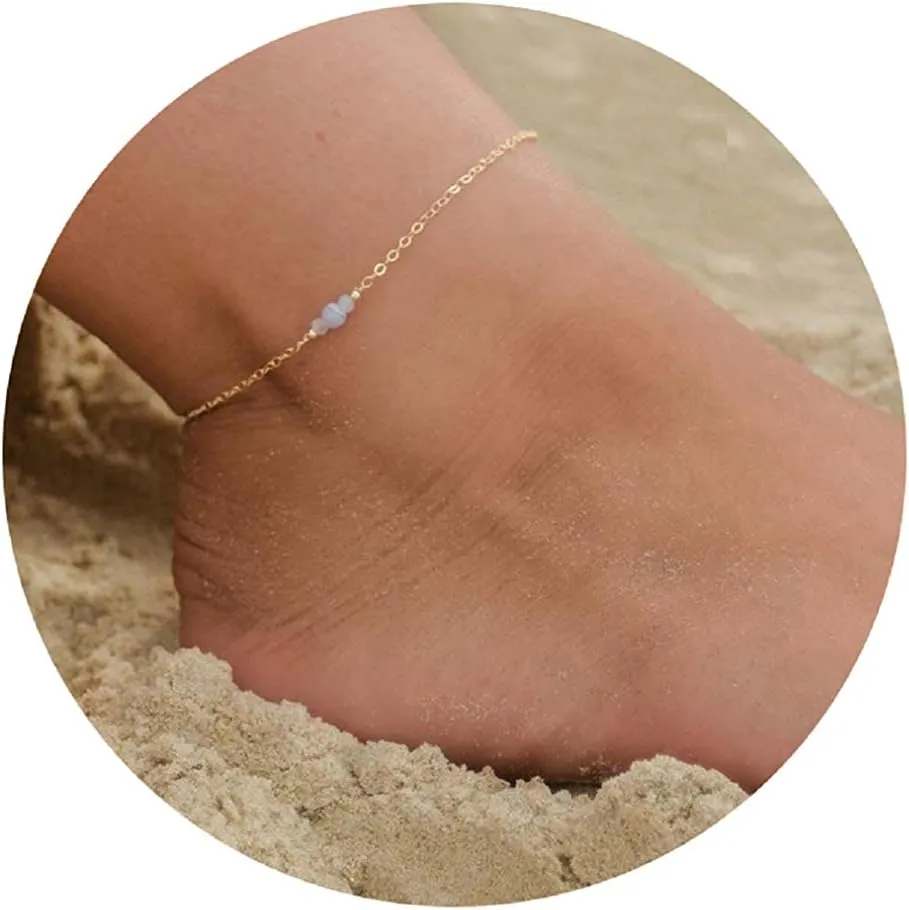 Kyerlyn Dainty Simple Chain Anklet for Women 18k Gold/Silver Plated Summer Beach Beaded Evil Eye Moon Figaro Butterfly Satellite Cuban Pearl Flat Marina Anklet Gift