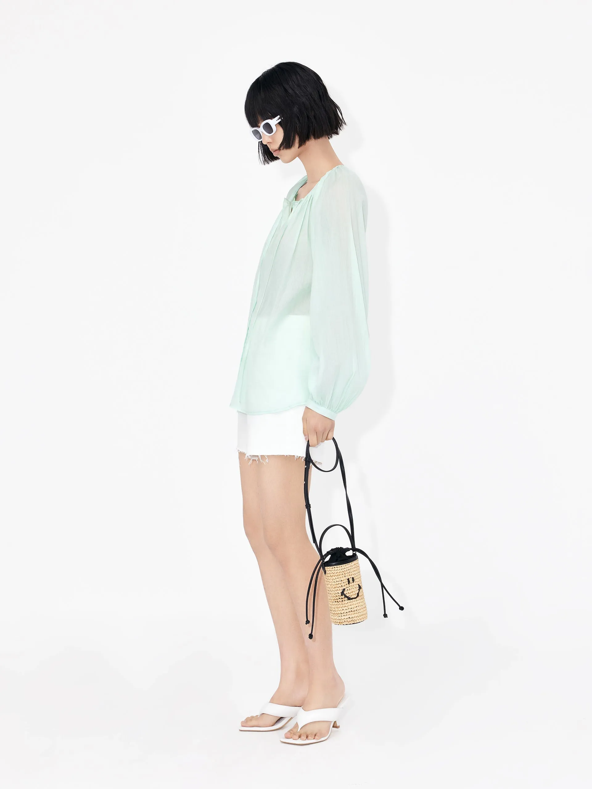Lace-up Cotton Shirt Top