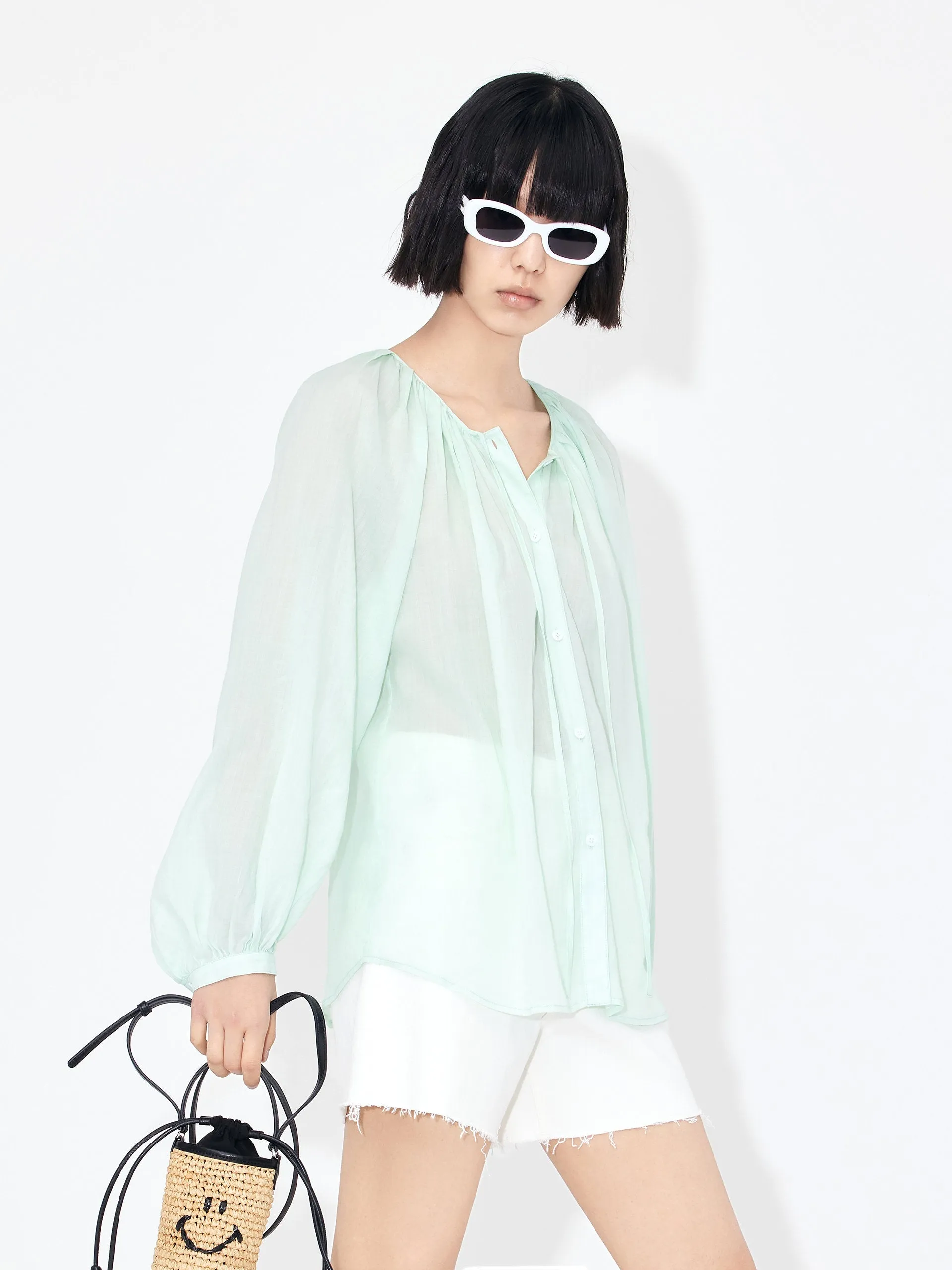 Lace-up Cotton Shirt Top