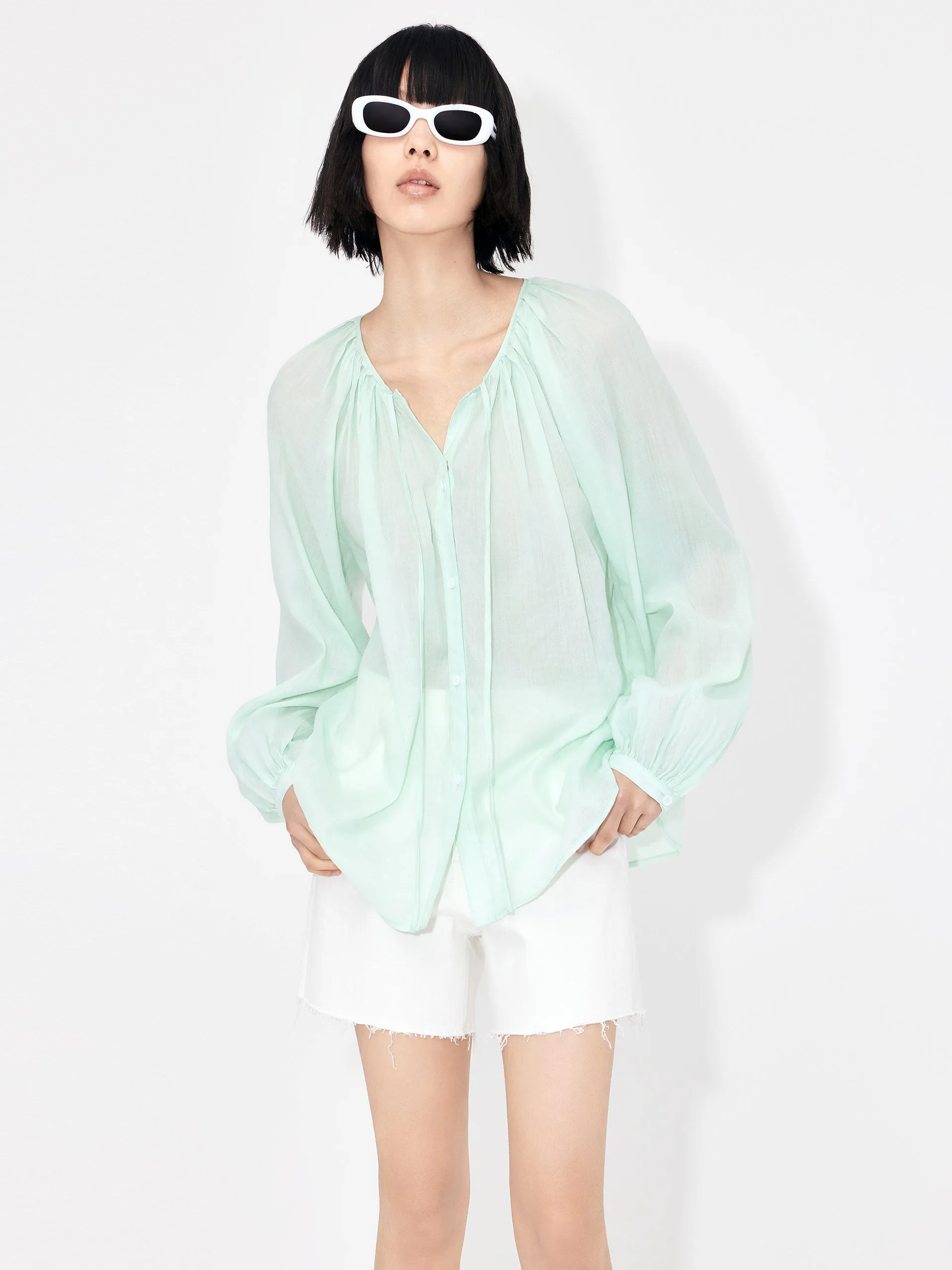 Lace-up Cotton Shirt Top