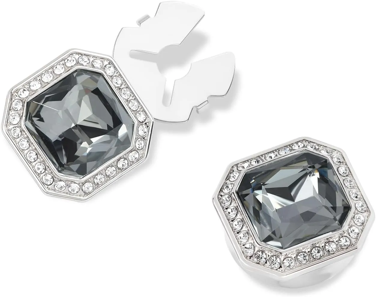 Large Crystal Square Button Covers Cufflink Snap-On Jewelry Clips for Shirts & Jackets, Damage-Free Decorative Button Accessories