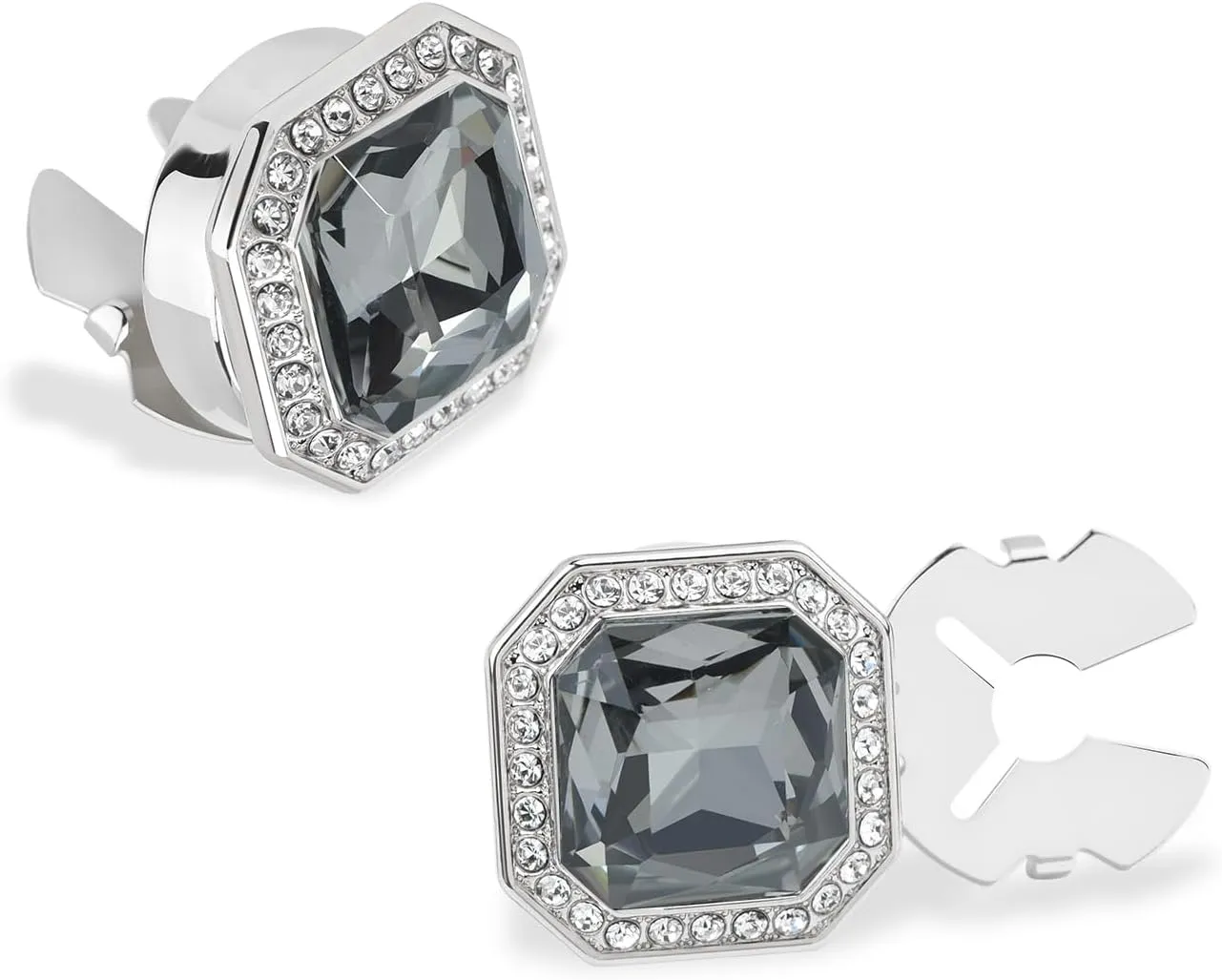 Large Crystal Square Button Covers Cufflink Snap-On Jewelry Clips for Shirts & Jackets, Damage-Free Decorative Button Accessories
